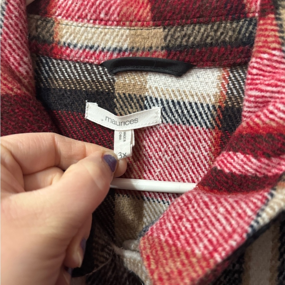 Maurices Red and Black Plaid Flannel Shacket - Picture 6 of 9